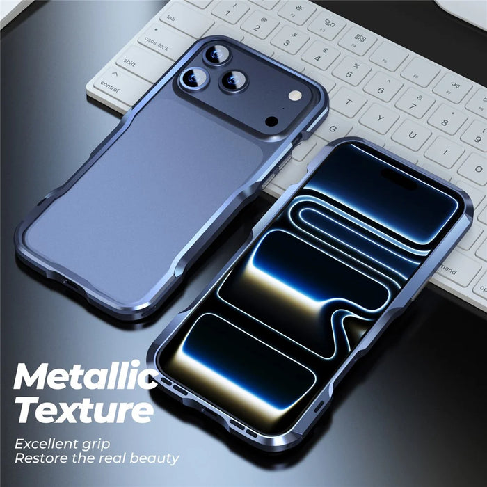 LUPHIE For iPhone 17 Pro Max Case Metal Bumper Frame Shockproof Phone Cover - Dark Blue - 3