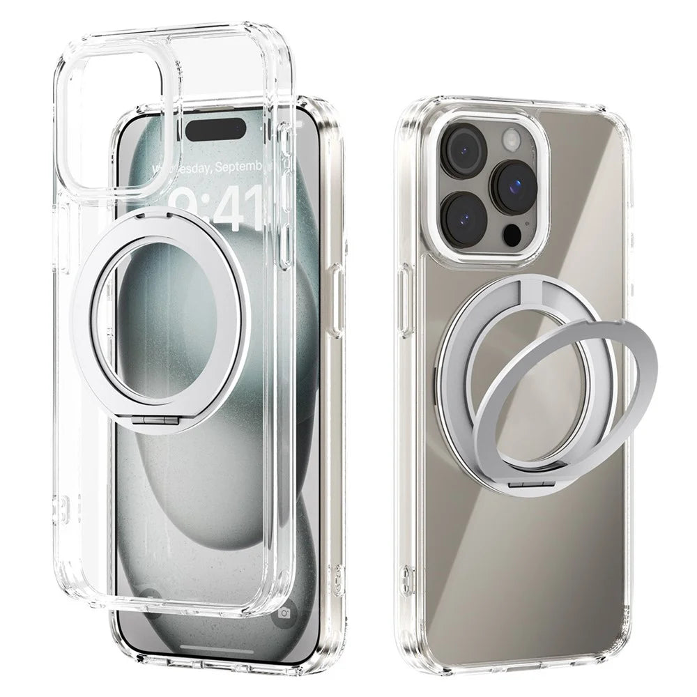 ABEEL Q-LUCK For iPhone 13 Pro Magnetic Case Rotating Kickstand Shockproof TPU + PC Phone Back Cover - Silver - 1