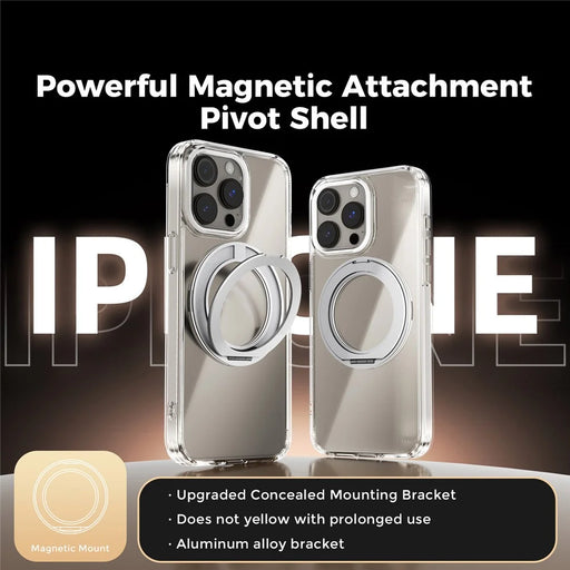 ABEEL Q-LUCK For iPhone 13 Pro Magnetic Case Rotating Kickstand Shockproof TPU + PC Phone Back Cover - Silver - 2