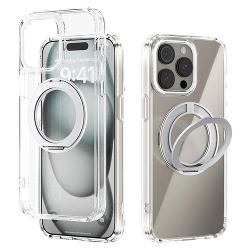 ABEEL Q-LUCK For iPhone 13 Pro Max Magnetic Case Rotating Kickstand Shockproof TPU + PC Phone Back Cover - Silver - 1