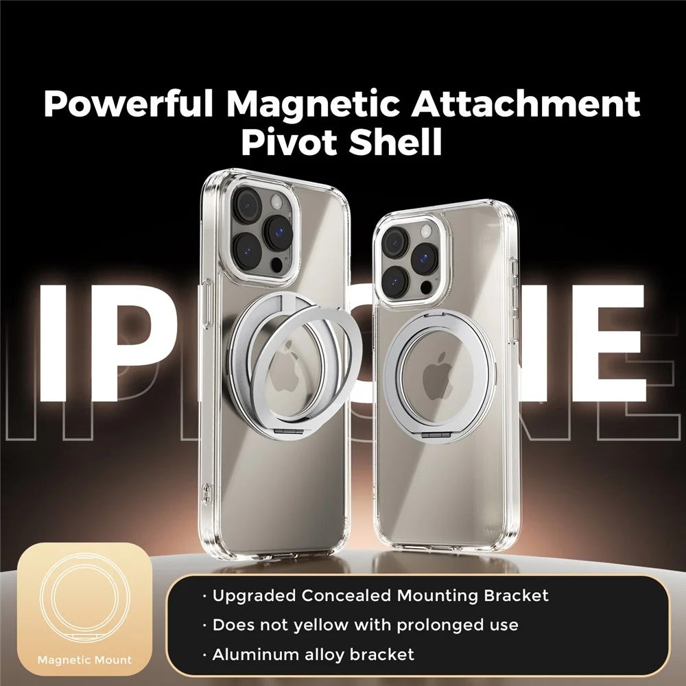 ABEEL Q-LUCK For iPhone 14 Pro Magnetic Case Rotating Kickstand Shockproof TPU + PC Phone Back Cover - Silver - 2