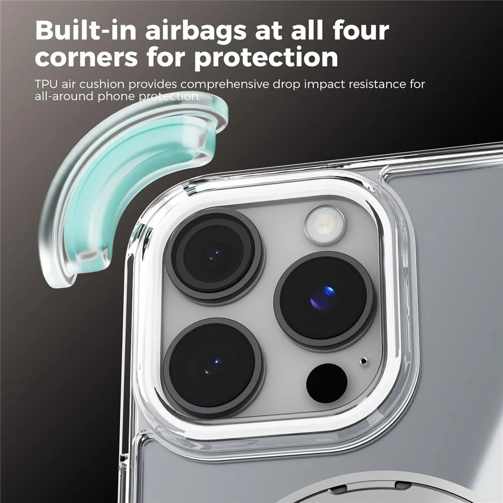 ABEEL Q-LUCK For iPhone 14 Pro Magnetic Case Rotating Kickstand Shockproof TPU + PC Phone Back Cover - Silver - 7