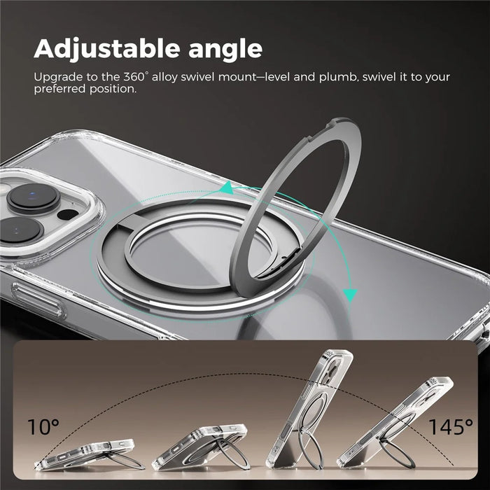 ABEEL Q-LUCK For iPhone 15 Pro Magnetic Case Rotating Kickstand Shockproof TPU + PC Phone Back Cover - Silver - 4
