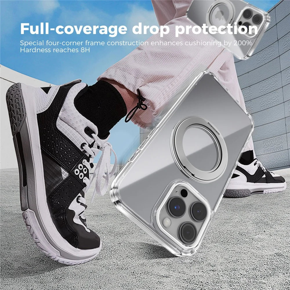 ABEEL Q-LUCK For iPhone 15 Pro Max Magnetic Case Rotating Kickstand Shockproof TPU + PC Phone Back Cover - Silver - 5