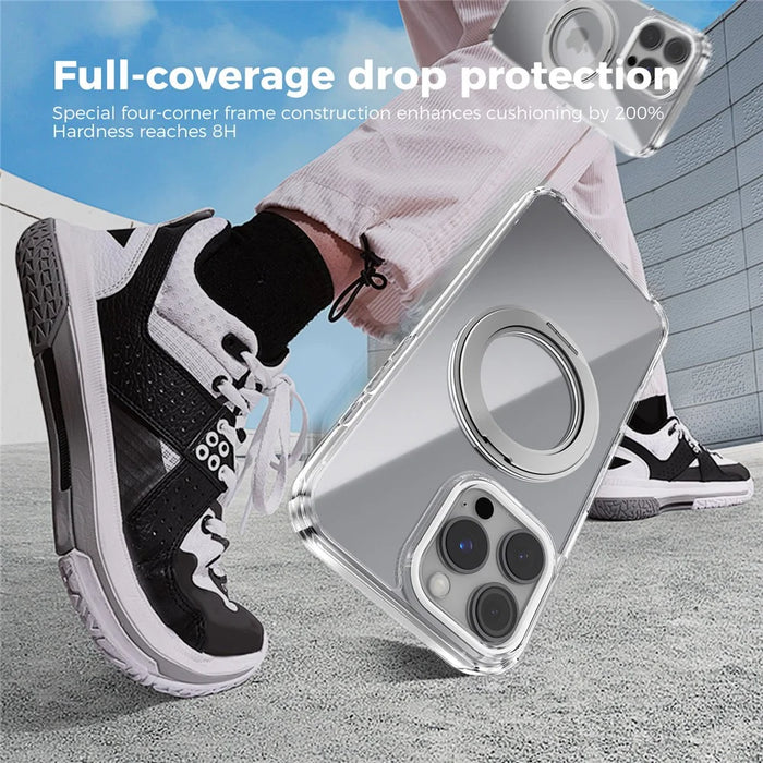 ABEEL Q-LUCK For iPhone 15 Pro Max Magnetic Case Rotating Kickstand Shockproof TPU + PC Phone Back Cover - Silver - 5