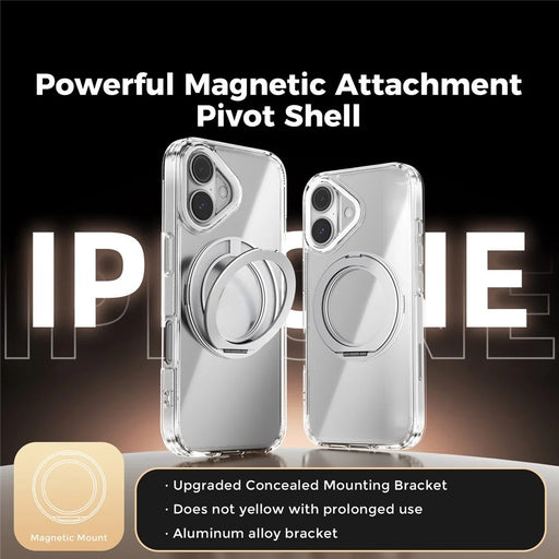 ABEEL Q-LUCK For iPhone 16 Magnetic Case Rotating Kickstand Shockproof TPU + PC Phone Back Cover - Silver - 2