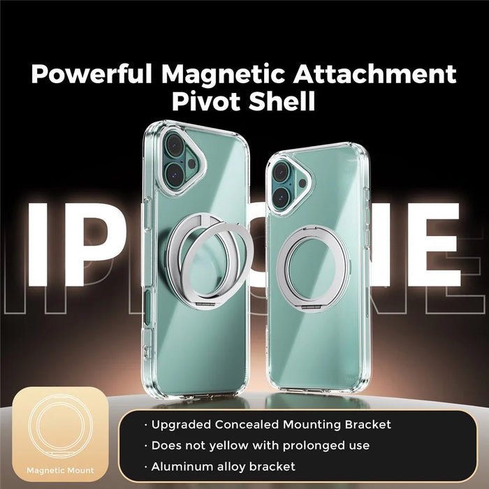 ABEEL Q-LUCK For iPhone 16 Plus Magnetic Case Rotating Kickstand Shockproof TPU + PC Phone Back Cover - Silver - 2