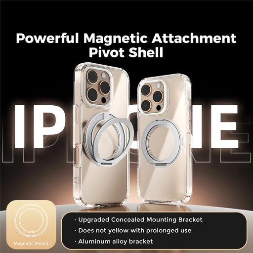 ABEEL Q-LUCK For iPhone 16 Pro Magnetic Case Rotating Kickstand Shockproof TPU + PC Phone Back Cover - Silver - 2