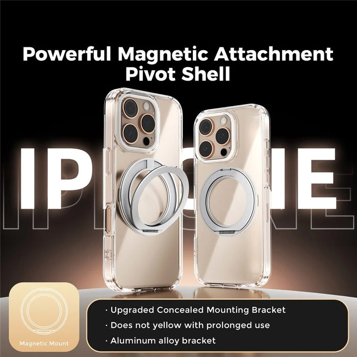 ABEEL Q-LUCK For iPhone 16 Pro Magnetic Case Rotating Kickstand Shockproof TPU + PC Phone Back Cover - Silver - 2