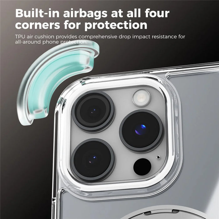 ABEEL Q-LUCK For iPhone 16 Pro Magnetic Case Rotating Kickstand Shockproof TPU + PC Phone Back Cover - Silver - 7