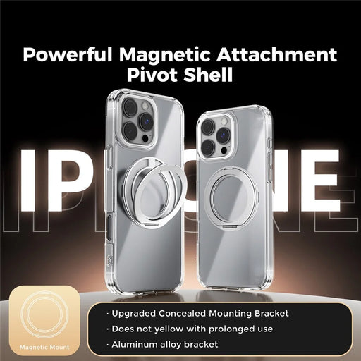 ABEEL Q-LUCK For iPhone 16 Pro Max Magnetic Case Rotating Kickstand Shockproof TPU + PC Phone Back Cover - Silver - 2
