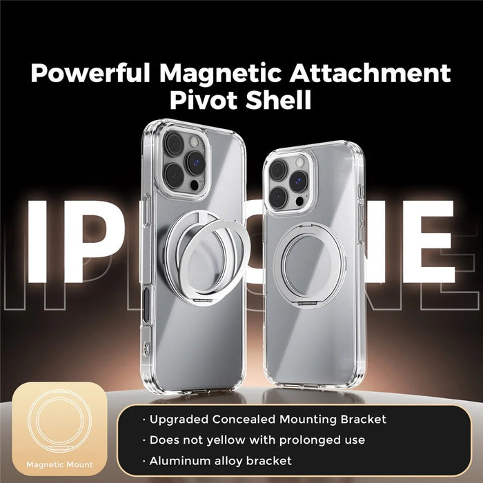 ABEEL Q-LUCK For iPhone 16 Pro Max Magnetic Case Rotating Kickstand Shockproof TPU + PC Phone Back Cover - Silver - 2