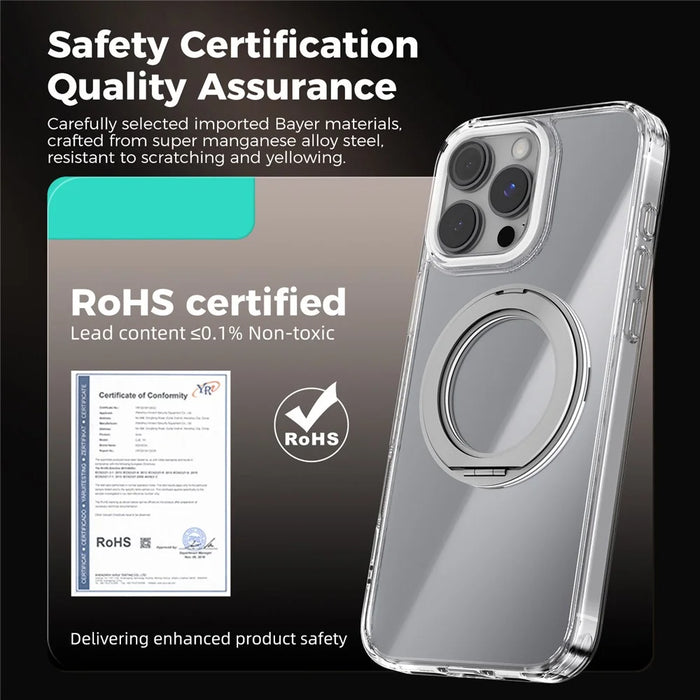 ABEEL Q-LUCK For iPhone 16 Pro Max Magnetic Case Rotating Kickstand Shockproof TPU + PC Phone Back Cover - Silver - 3