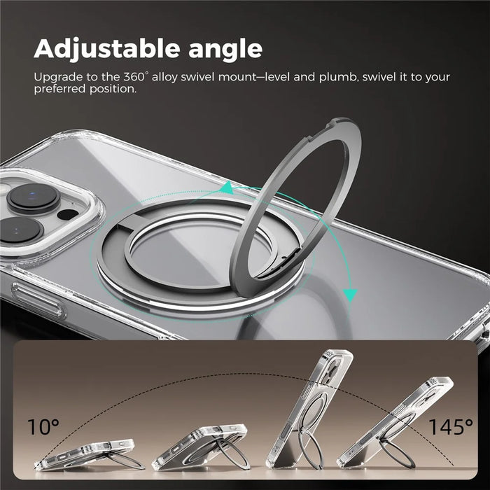 ABEEL Q-LUCK For iPhone 16 Pro Max Magnetic Case Rotating Kickstand Shockproof TPU + PC Phone Back Cover - Silver - 4