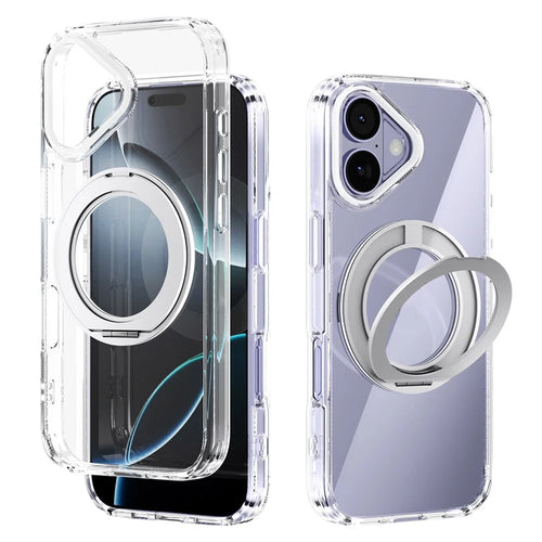 ABEEL Q-LUCK For iPhone 17 Magnetic Case Rotating Kickstand Shockproof TPU + PC Phone Back Cover - Silver - 1