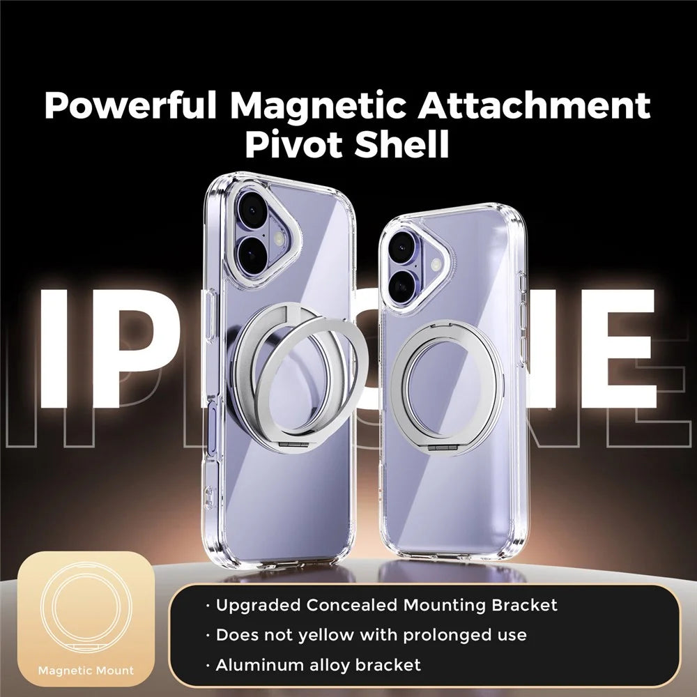 ABEEL Q-LUCK For iPhone 17 Magnetic Case Rotating Kickstand Shockproof TPU + PC Phone Back Cover - Silver - 2
