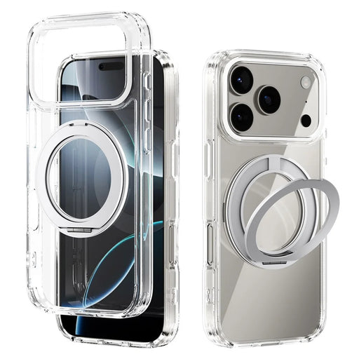 ABEEL Q-LUCK For iPhone 17 Pro Magnetic Case Rotating Kickstand Shockproof TPU + PC Phone Back Cover - Silver - 1