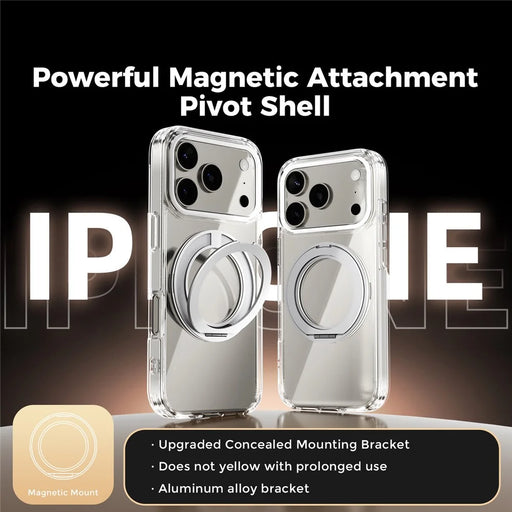 ABEEL Q-LUCK For iPhone 17 Pro Magnetic Case Rotating Kickstand Shockproof TPU + PC Phone Back Cover - Silver - 2