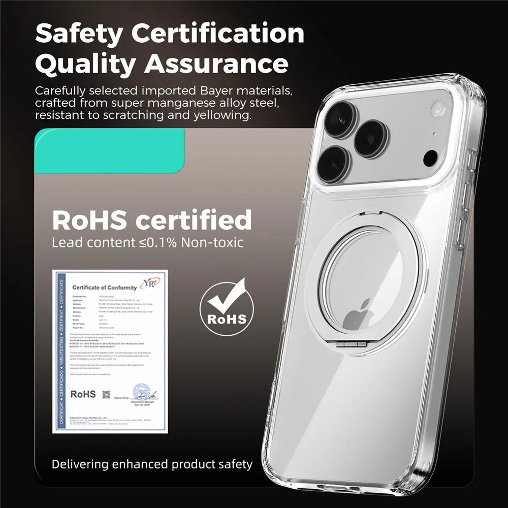 ABEEL Q-LUCK For iPhone 17 Pro Magnetic Case Rotating Kickstand Shockproof TPU + PC Phone Back Cover - Silver - 3