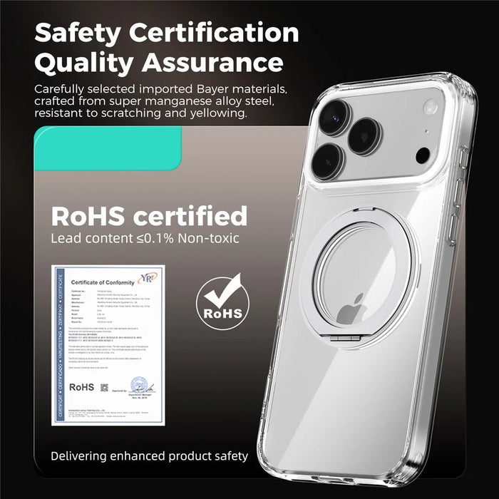 ABEEL Q-LUCK For iPhone 17 Pro Magnetic Case Rotating Kickstand Shockproof TPU + PC Phone Back Cover - Silver - 3