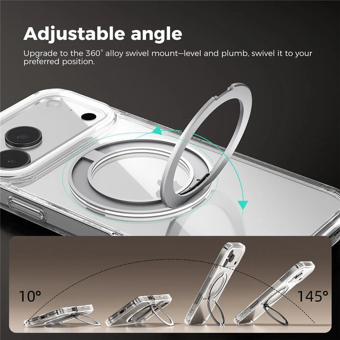ABEEL Q-LUCK For iPhone 17 Pro Magnetic Case Rotating Kickstand Shockproof TPU + PC Phone Back Cover - Silver - 4