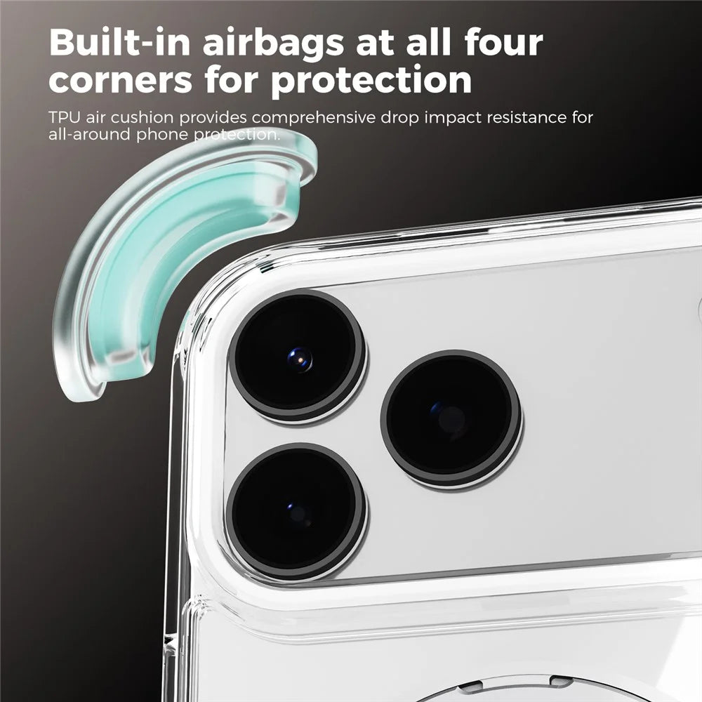 ABEEL Q-LUCK For iPhone 17 Pro Magnetic Case Rotating Kickstand Shockproof TPU + PC Phone Back Cover - Silver - 7