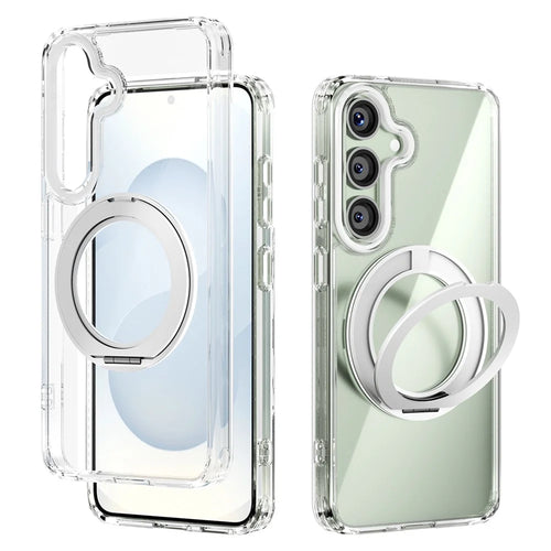 ABEEL Q-LUCK For Samsung Galaxy S25 Magnetic Case Rotating Kickstand Shockproof TPU + PC Phone Back Cover - Silver - 1