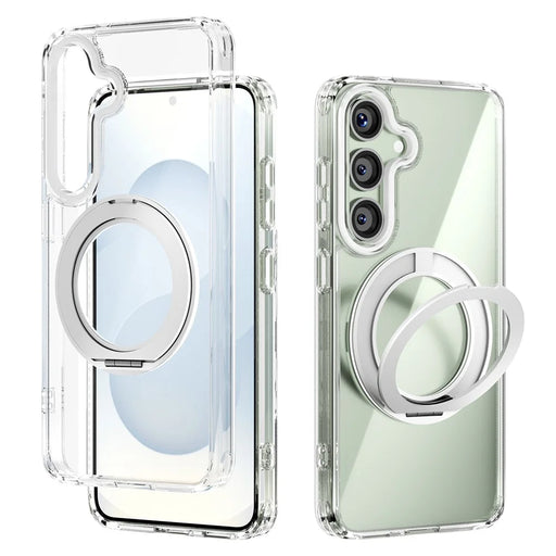 ABEEL Q-LUCK For Samsung Galaxy S25 Magnetic Case Rotating Kickstand Shockproof TPU + PC Phone Back Cover - Silver - 1