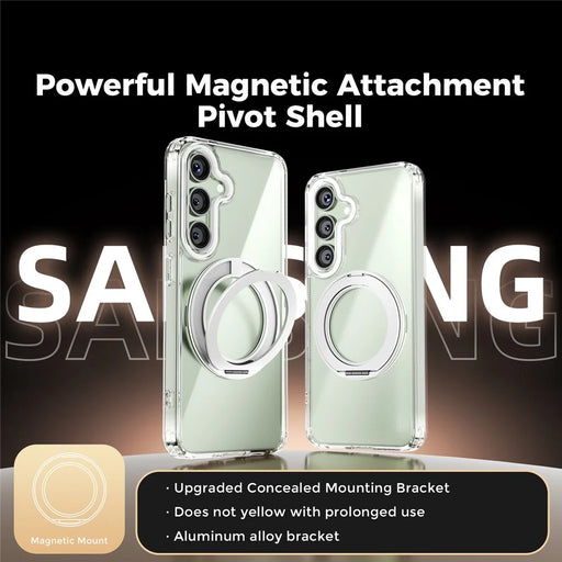 ABEEL Q-LUCK For Samsung Galaxy S25 Magnetic Case Rotating Kickstand Shockproof TPU + PC Phone Back Cover - Silver - 2