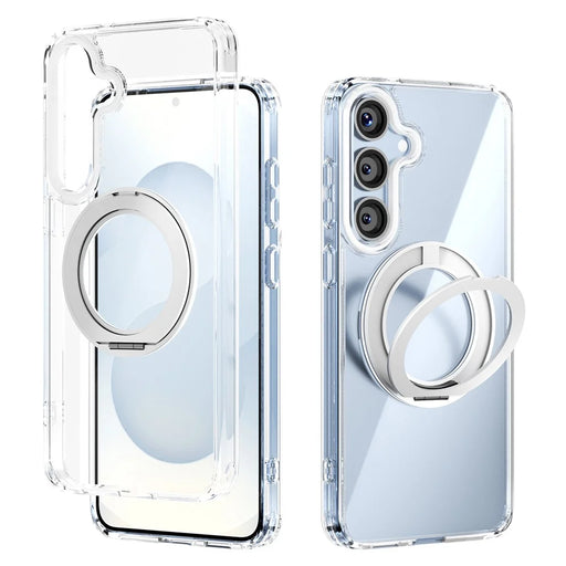 ABEEL Q-LUCK For Samsung Galaxy S25+ Magnetic Case Rotating Kickstand Shockproof TPU + PC Phone Back Cover - Silver - 1