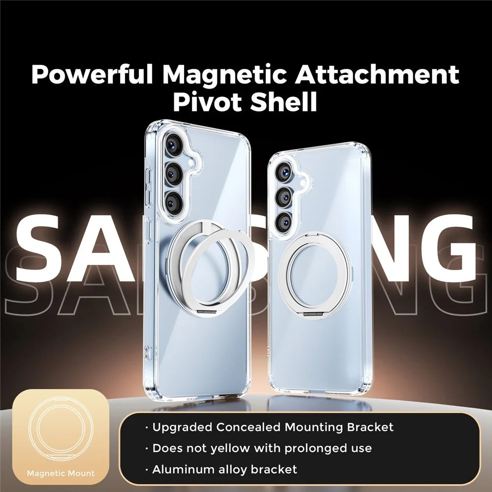 ABEEL Q-LUCK For Samsung Galaxy S25+ Magnetic Case Rotating Kickstand Shockproof TPU + PC Phone Back Cover - Silver - 2
