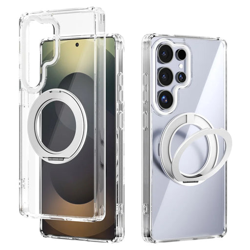 ABEEL Q-LUCK For Samsung Galaxy S25 Ultra Magnetic Case Rotating Kickstand Shockproof TPU + PC Phone Back Cover - Silver - 1
