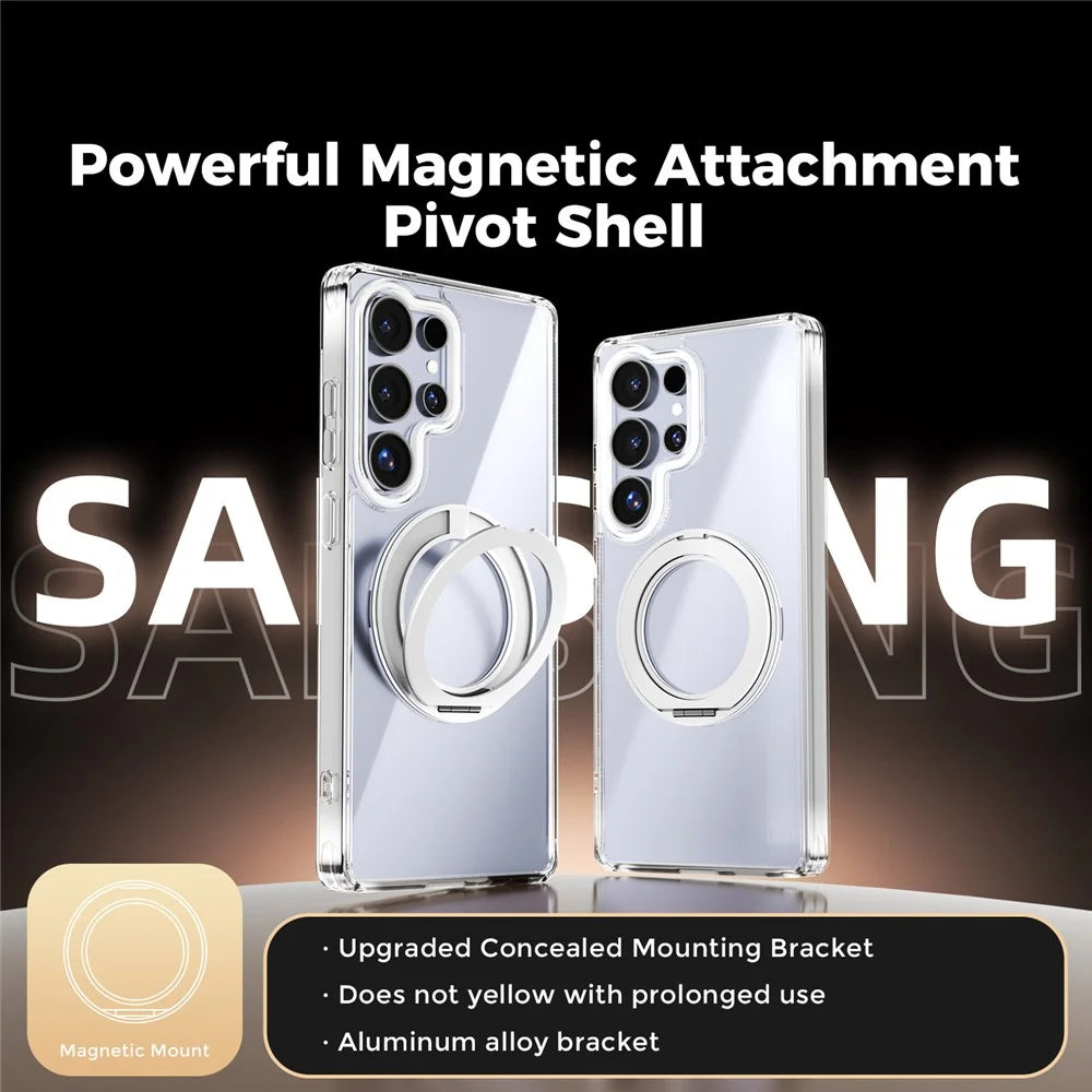 ABEEL Q-LUCK For Samsung Galaxy S25 Ultra Magnetic Case Rotating Kickstand Shockproof TPU + PC Phone Back Cover - Silver - 2