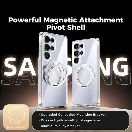 ABEEL Q-LUCK For Samsung Galaxy S25 Ultra Magnetic Case Rotating Kickstand Shockproof TPU + PC Phone Back Cover - Silver - 2