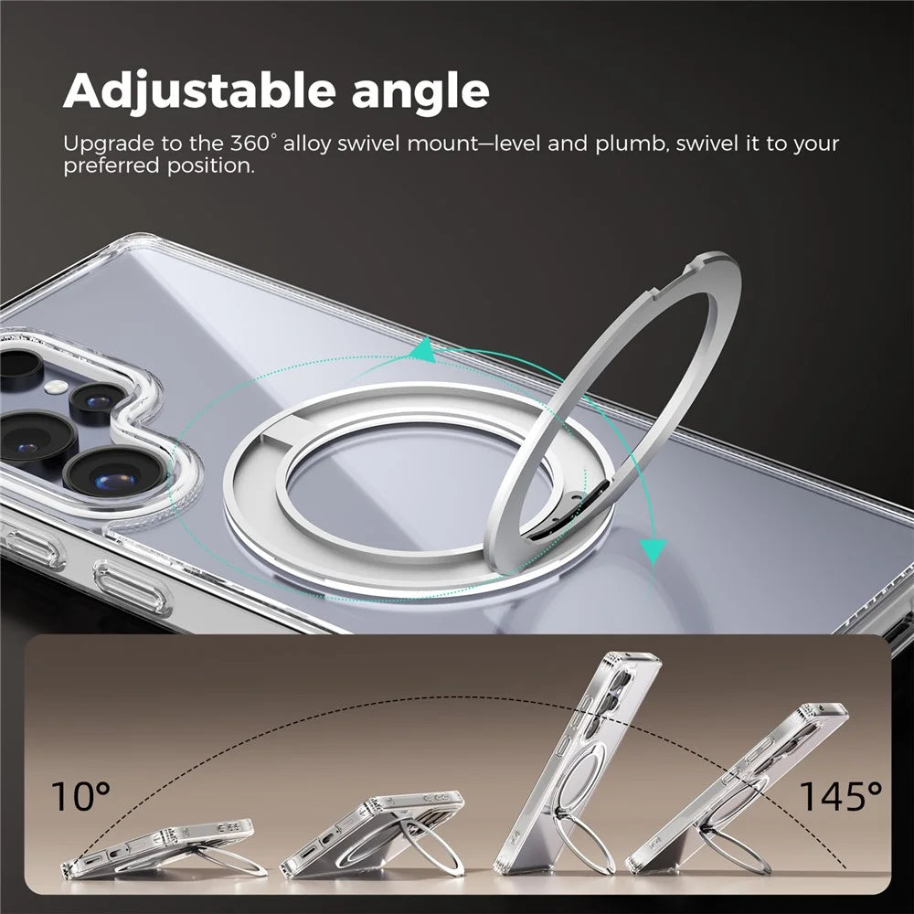ABEEL Q-LUCK For Samsung Galaxy S25 Ultra Magnetic Case Rotating Kickstand Shockproof TPU + PC Phone Back Cover - Silver - 4