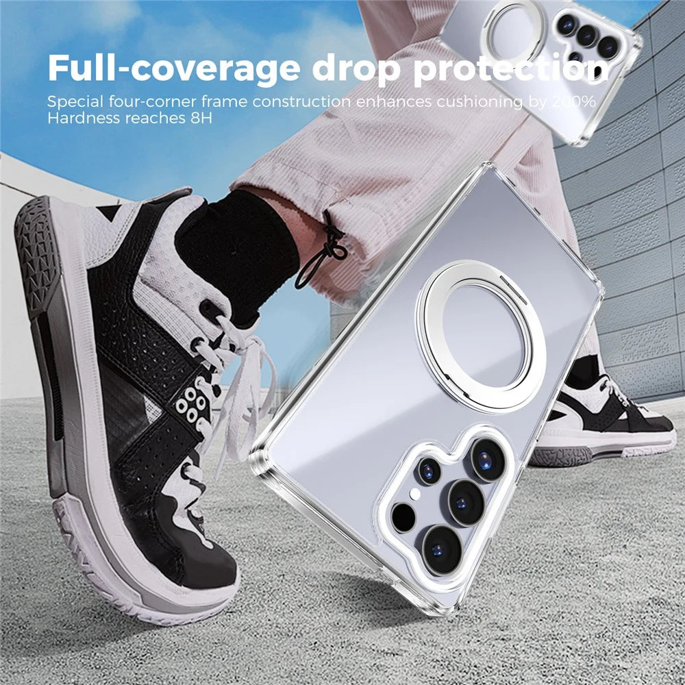 ABEEL Q-LUCK For Samsung Galaxy S25 Ultra Magnetic Case Rotating Kickstand Shockproof TPU + PC Phone Back Cover - Silver - 5