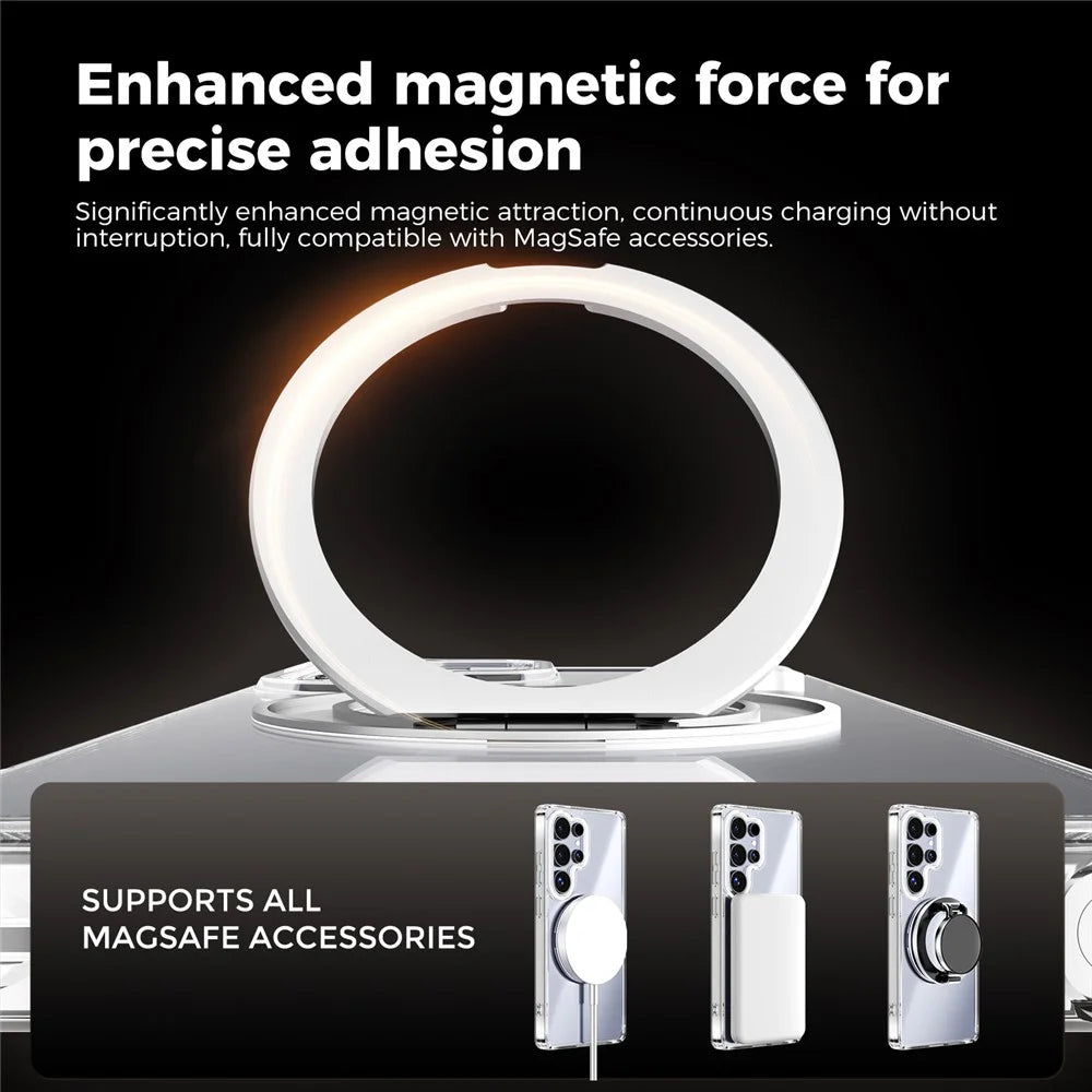 ABEEL Q-LUCK For Samsung Galaxy S25 Ultra Magnetic Case Rotating Kickstand Shockproof TPU + PC Phone Back Cover - Silver - 6