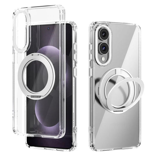ABEEL Q-LUCK For Samsung Galaxy S25 Edge Magnetic Case Rotating Kickstand Shockproof TPU + PC Phone Back Cover - Silver - 1