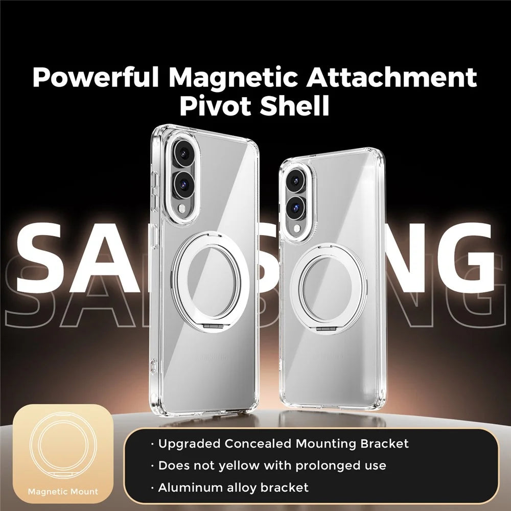 ABEEL Q-LUCK For Samsung Galaxy S25 Edge Magnetic Case Rotating Kickstand Shockproof TPU + PC Phone Back Cover - Silver - 2