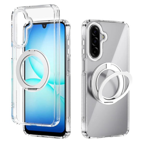 ABEEL Q-LUCK For Samsung Galaxy A18 5G / A18 4G / A17 5G / A17 4G Magnetic Case Rotating Kickstand Shockproof TPU + PC Phone Back Cover - Silver - 1