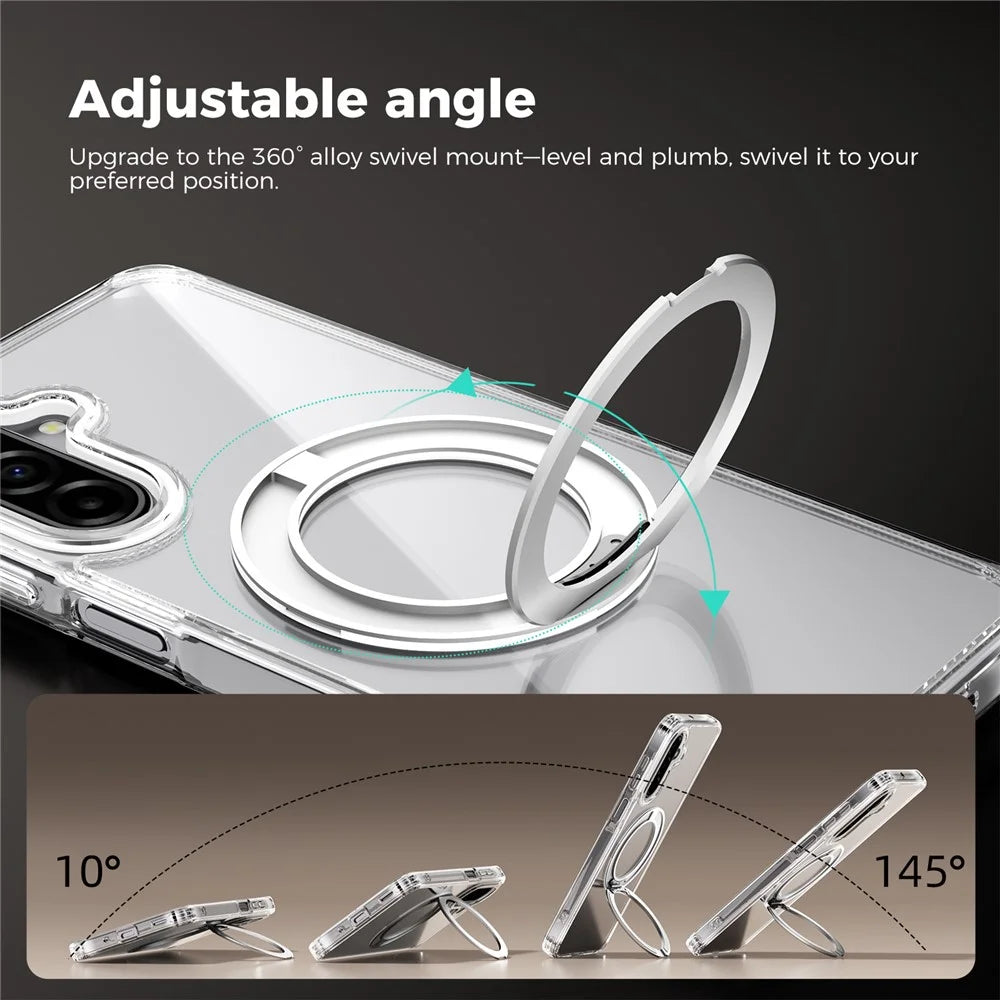 ABEEL Q-LUCK For Samsung Galaxy A18 5G / A18 4G / A17 5G / A17 4G Magnetic Case Rotating Kickstand Shockproof TPU + PC Phone Back Cover - Silver - 4