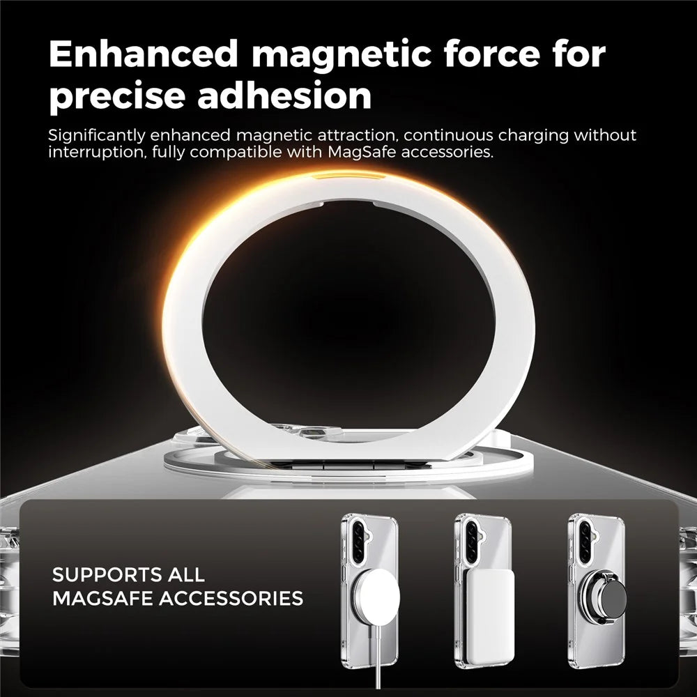 ABEEL Q-LUCK For Samsung Galaxy A18 5G / A18 4G / A17 5G / A17 4G Magnetic Case Rotating Kickstand Shockproof TPU + PC Phone Back Cover - Silver - 6