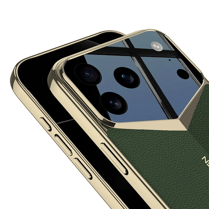 GKK For iPhone 17 Pro Case Matte Leather Coated PC Phone Cover with Electroplated Golden Edge - Green - 3