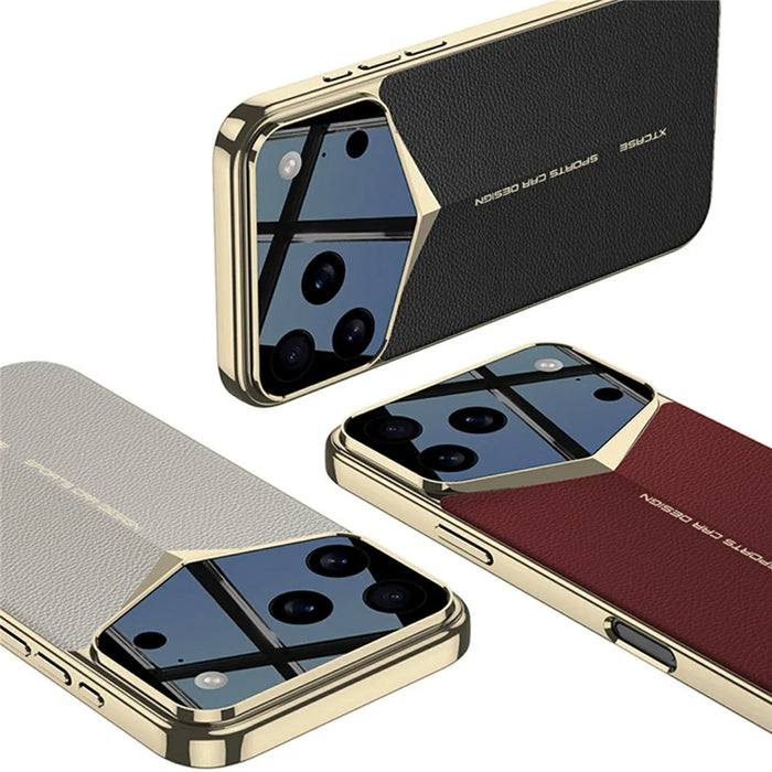 GKK For iPhone 17 Pro Case Matte Leather Coated PC Phone Cover with Electroplated Golden Edge - Green - 5