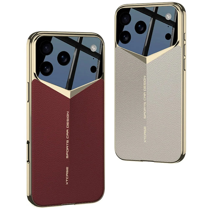 GKK For iPhone 17 Pro Case Matte Leather Coated PC Phone Cover with Electroplated Golden Edge - Green - 7
