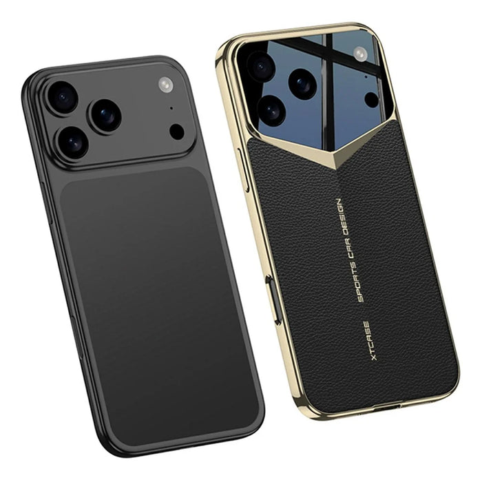 GKK For iPhone 17 Pro Max Case Matte Leather Coated PC Phone Cover with Electroplated Golden Edge - Green - 4