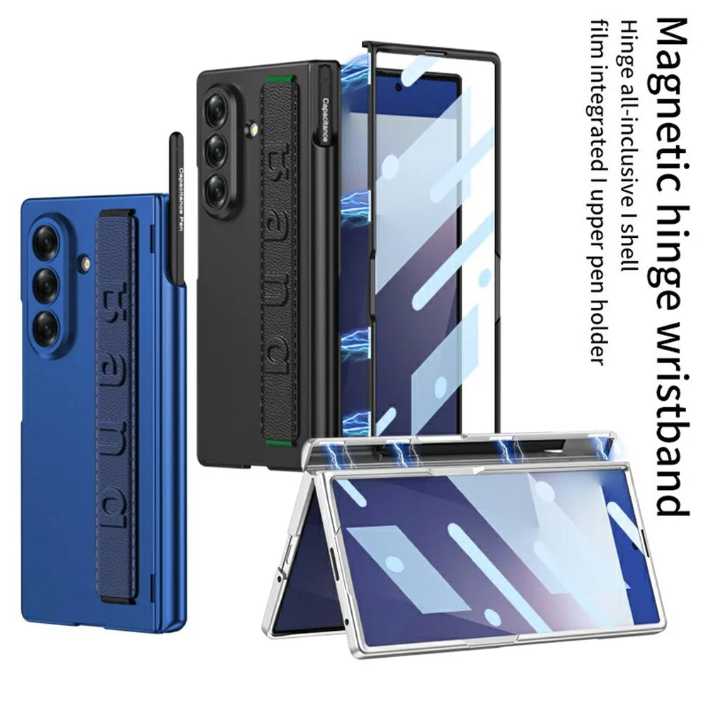 GKK For Samsung Galaxy Z Fold7 5G Case Magnetic Hinge Wristband PC Phone Cover with Tempered Glass Screen Film  /  Pen Slot - Silver - 2