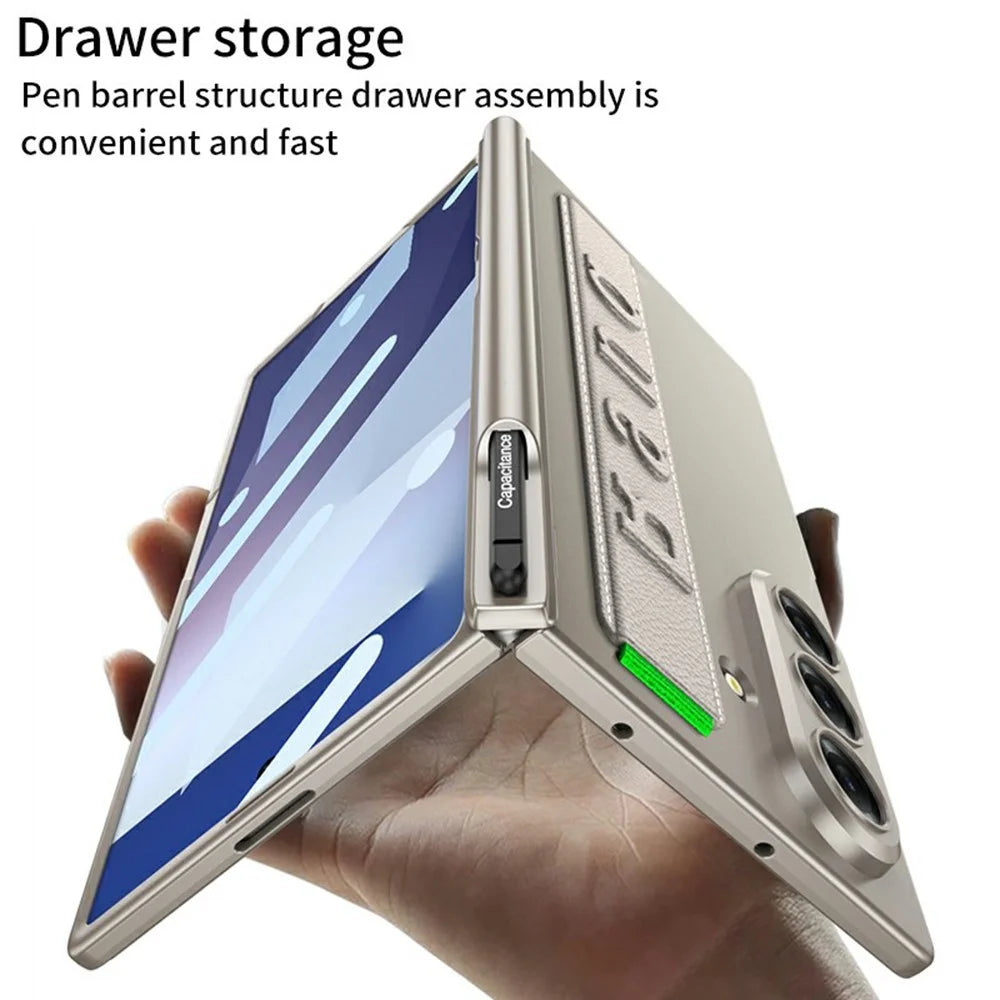GKK For Samsung Galaxy Z Fold7 5G Case Magnetic Hinge Wristband PC Phone Cover with Tempered Glass Screen Film  /  Pen Slot - Silver - 3