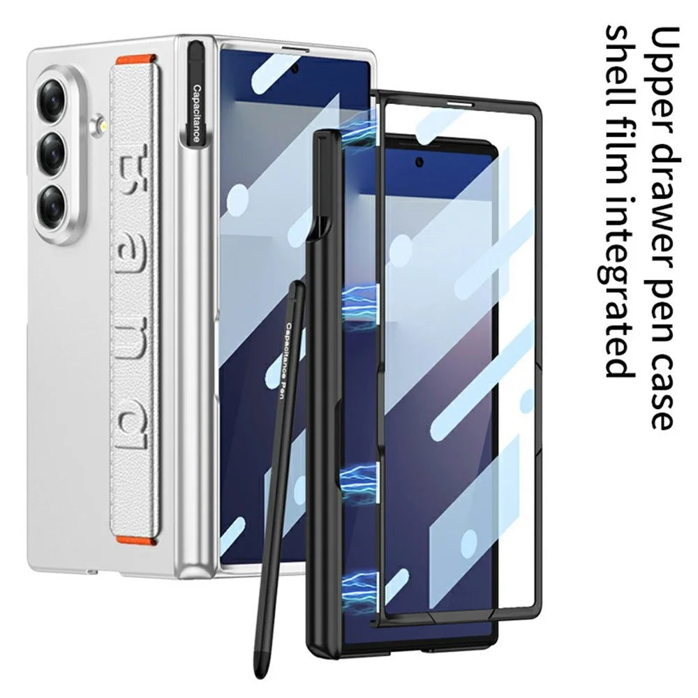 GKK For Samsung Galaxy Z Fold7 5G Case Magnetic Hinge Wristband PC Phone Cover with Tempered Glass Screen Film  /  Pen Slot - Silver - 5