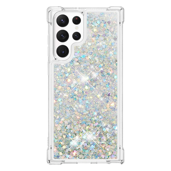 For Samsung Galaxy S23 Ultra TPU Case Glitter Quicksand Shockproof Phone Back Cover - Silver  /  Hearts - 2